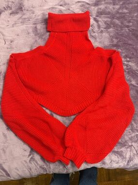 Red off shoulder Turtleneck Knit Sweater